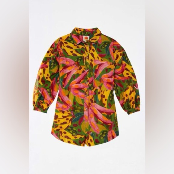 FARM RIO 100% Linen Tropical Banana Playsuit Romper Size Large GUC - Picture 4 of 9